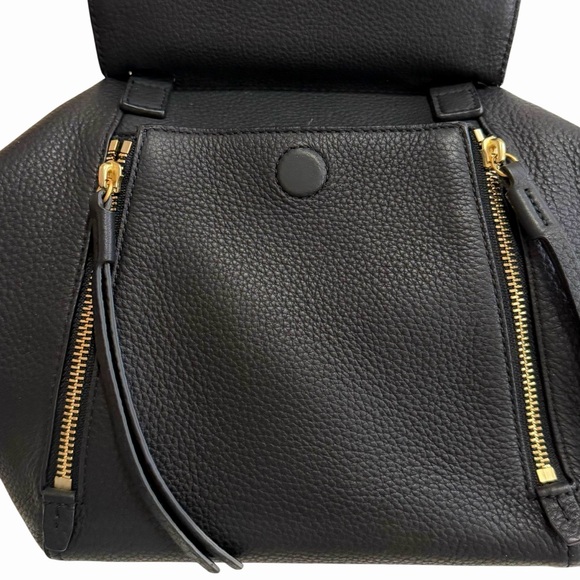 Tory Burch Black Half Moon Pebbled Leather Sachel Bag Gold Hardware Crossbody - Picture 5 of 14